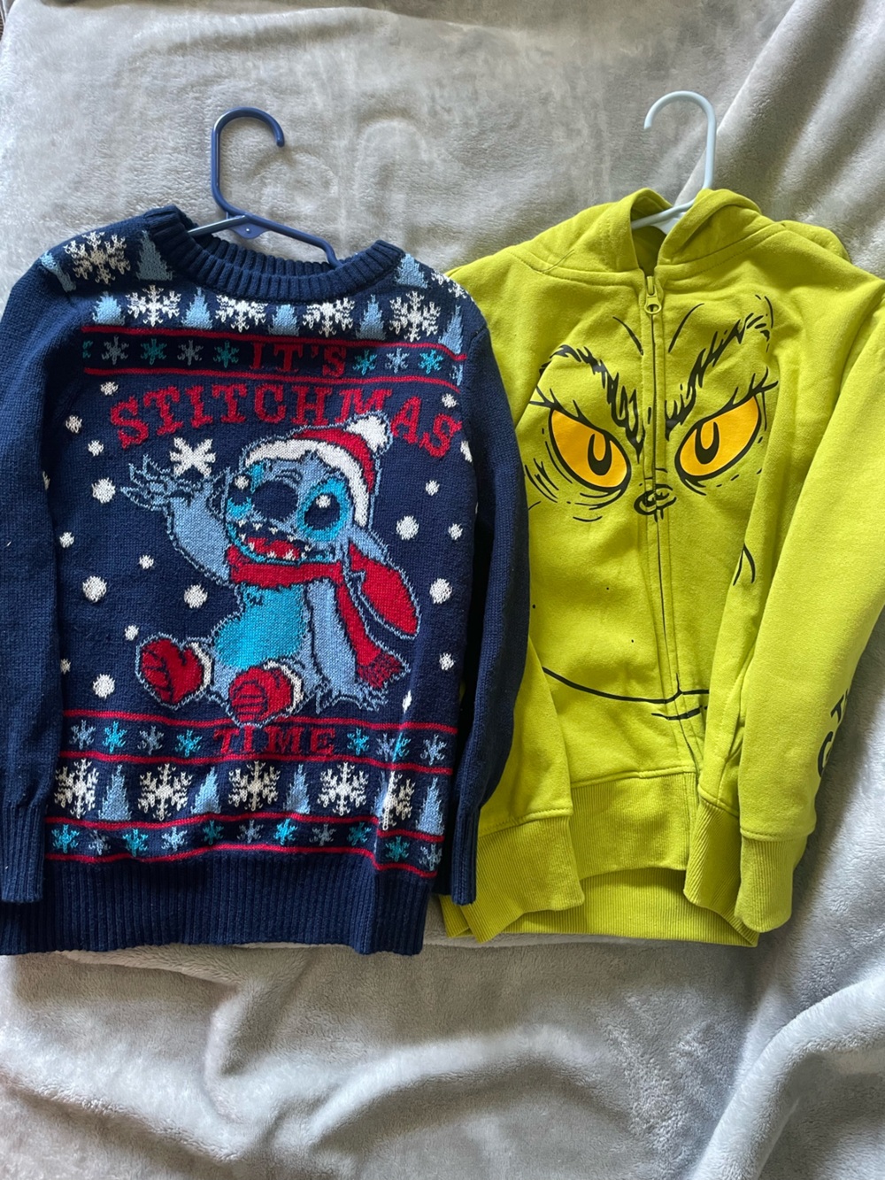 Disney Kids Yellow Grinch Hoodie & Navy Stitch Holiday Sweater Combo